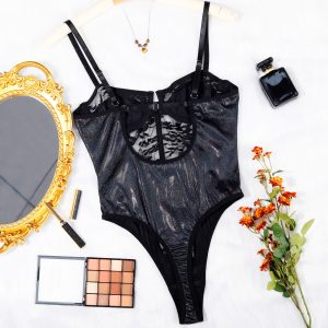 Shimmer Glitter Mesh Cutout Lace Bodysuit Intimates - Image 8