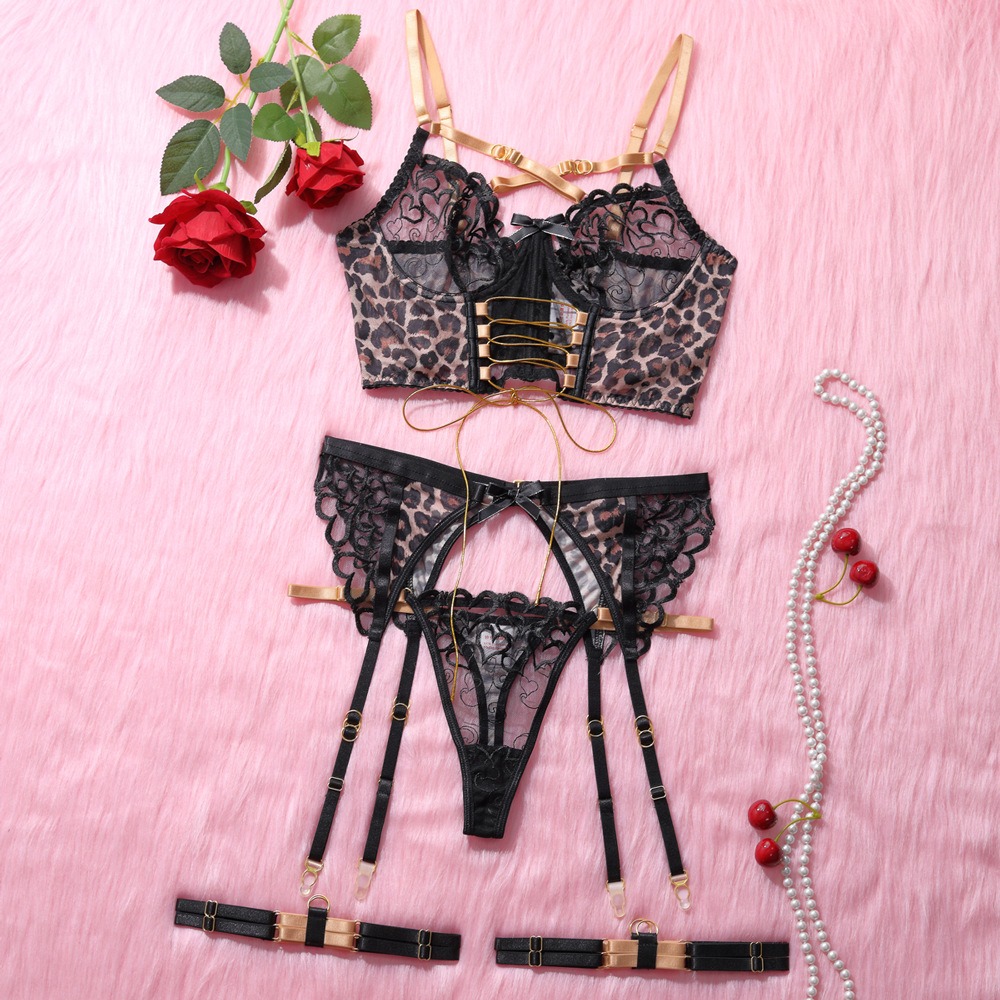 Leopard Print Lace Corset Suspender Intimates Set - Image 7