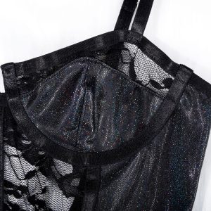 Shimmer Glitter Mesh Cutout Lace Bodysuit Intimates - Image 10