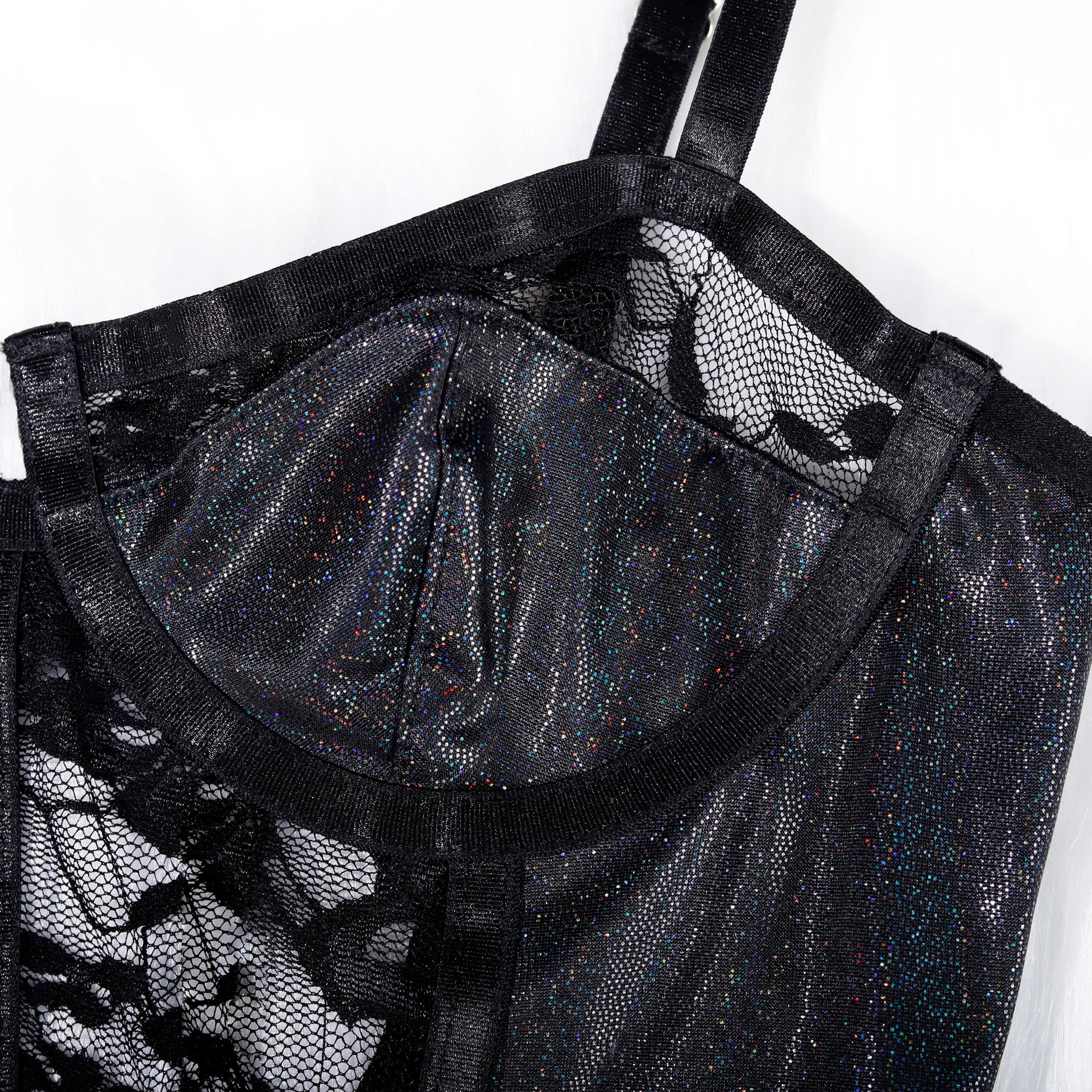 Shimmer Glitter Mesh Cutout Lace Bodysuit Intimates - Image 10