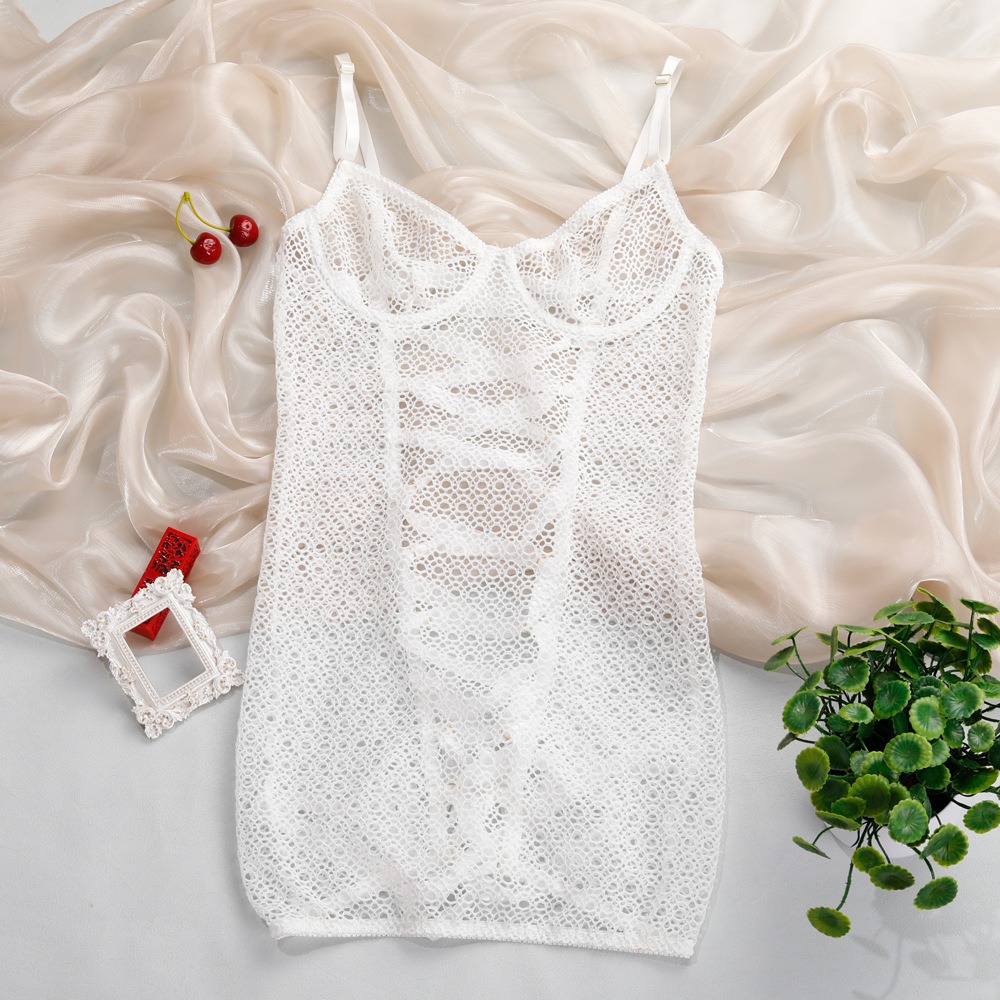 Floral Lace Back Lace-Up Adjustable Strap Mini Sleep Dress - Image 7