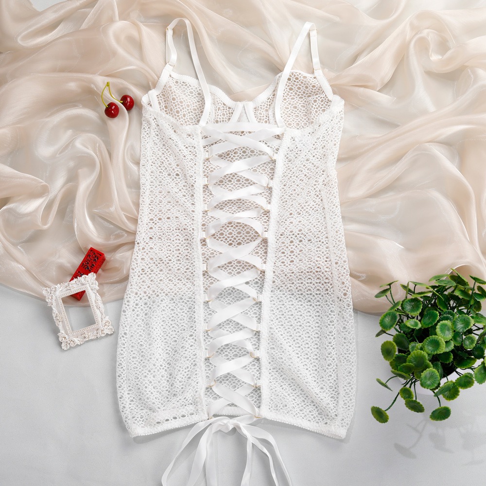 Floral Lace Back Lace-Up Adjustable Strap Mini Sleep Dress - Image 8