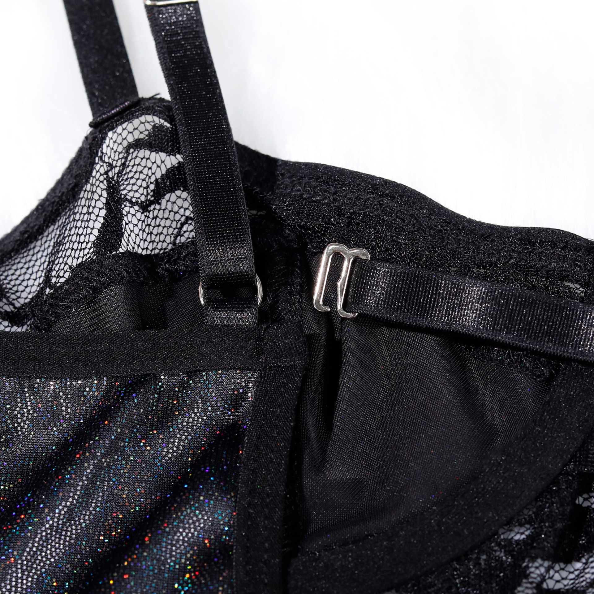 Shimmer Glitter Mesh Cutout Lace Bodysuit Intimates - Image 11