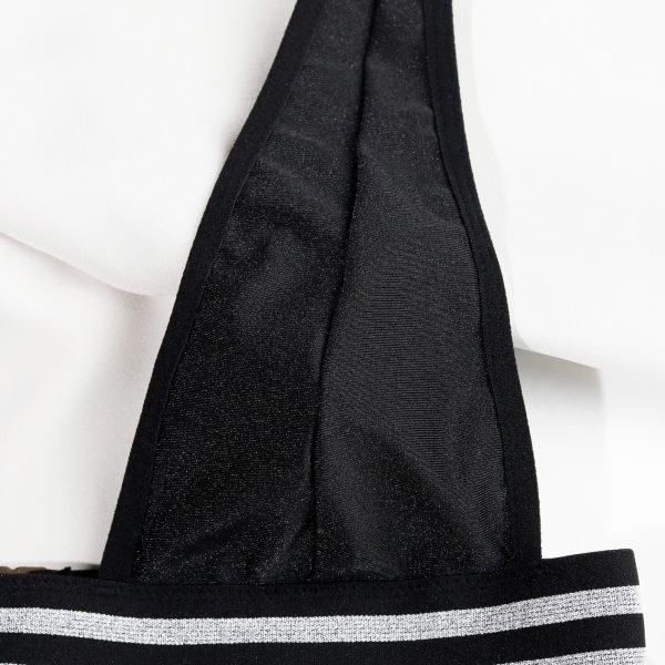 Striped Waistband Mesh Cutout Bodysuit Intimates