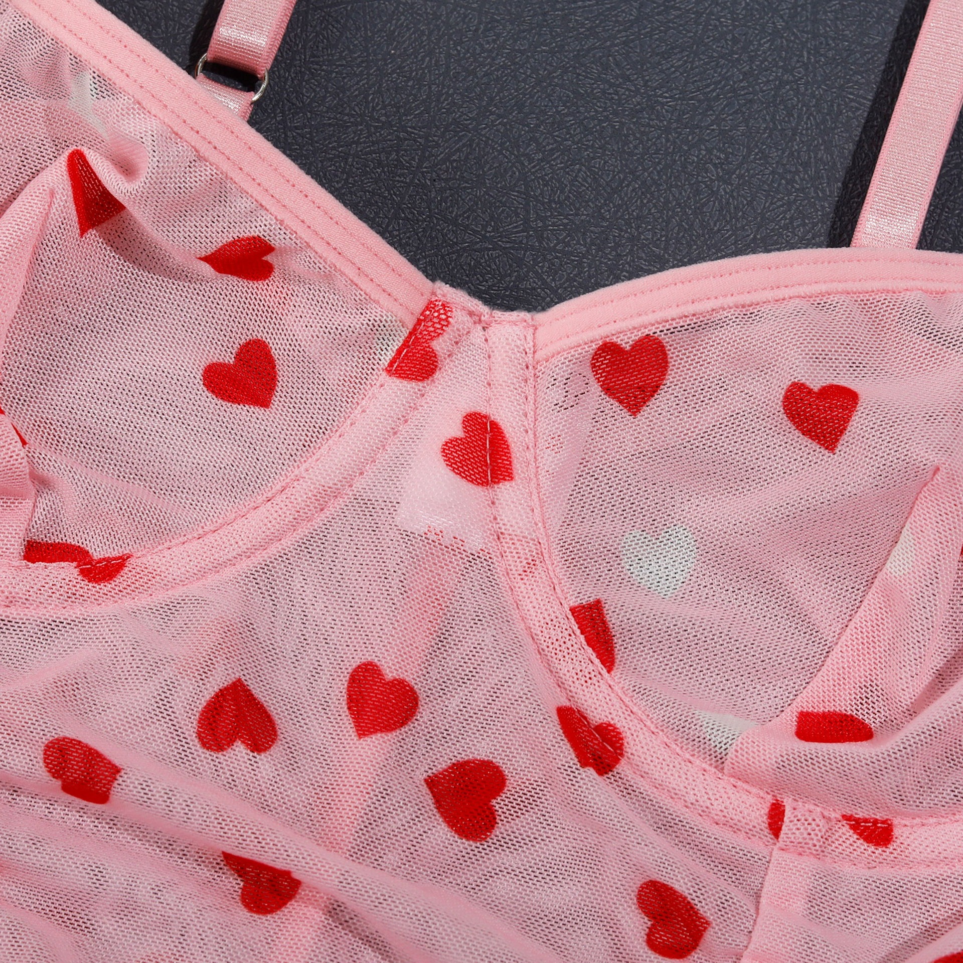 Heart Print Mesh Ruched Slip Intimates - Image 9