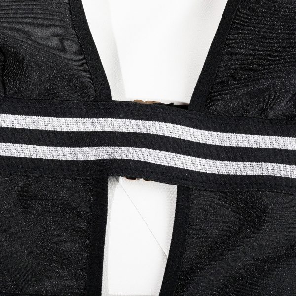 Striped Waistband Mesh Cutout Bodysuit Intimates