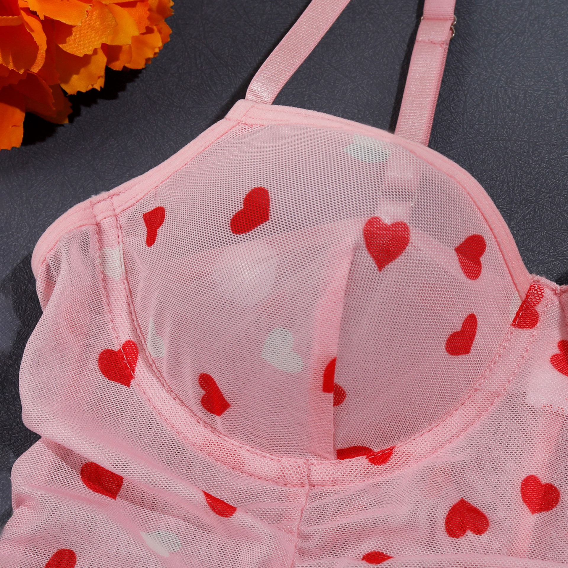 Heart Print Mesh Ruched Slip Intimates - Image 10
