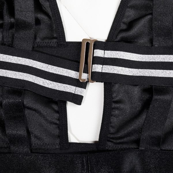 Striped Waistband Mesh Cutout Bodysuit Intimates
