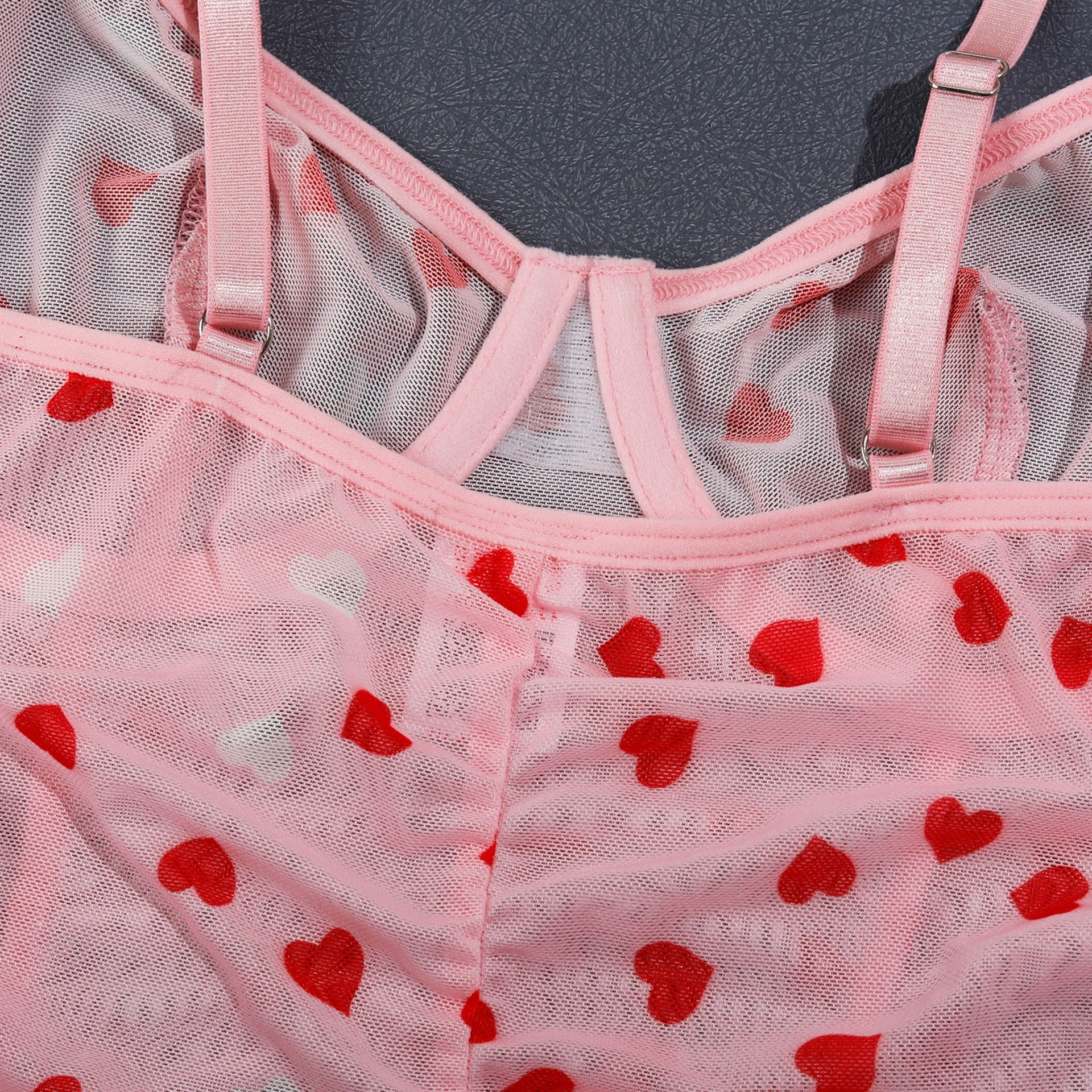 Heart Print Mesh Ruched Slip Intimates - Image 11
