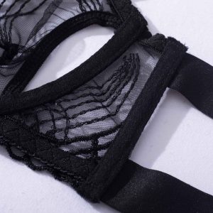Feather Leaf Sheer Lace Suspender Intimates 4-Piece Set - Image 11