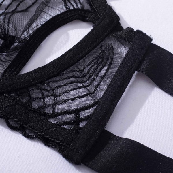 Feather Leaf Sheer Lace Suspender Intimates 4-Piece Set