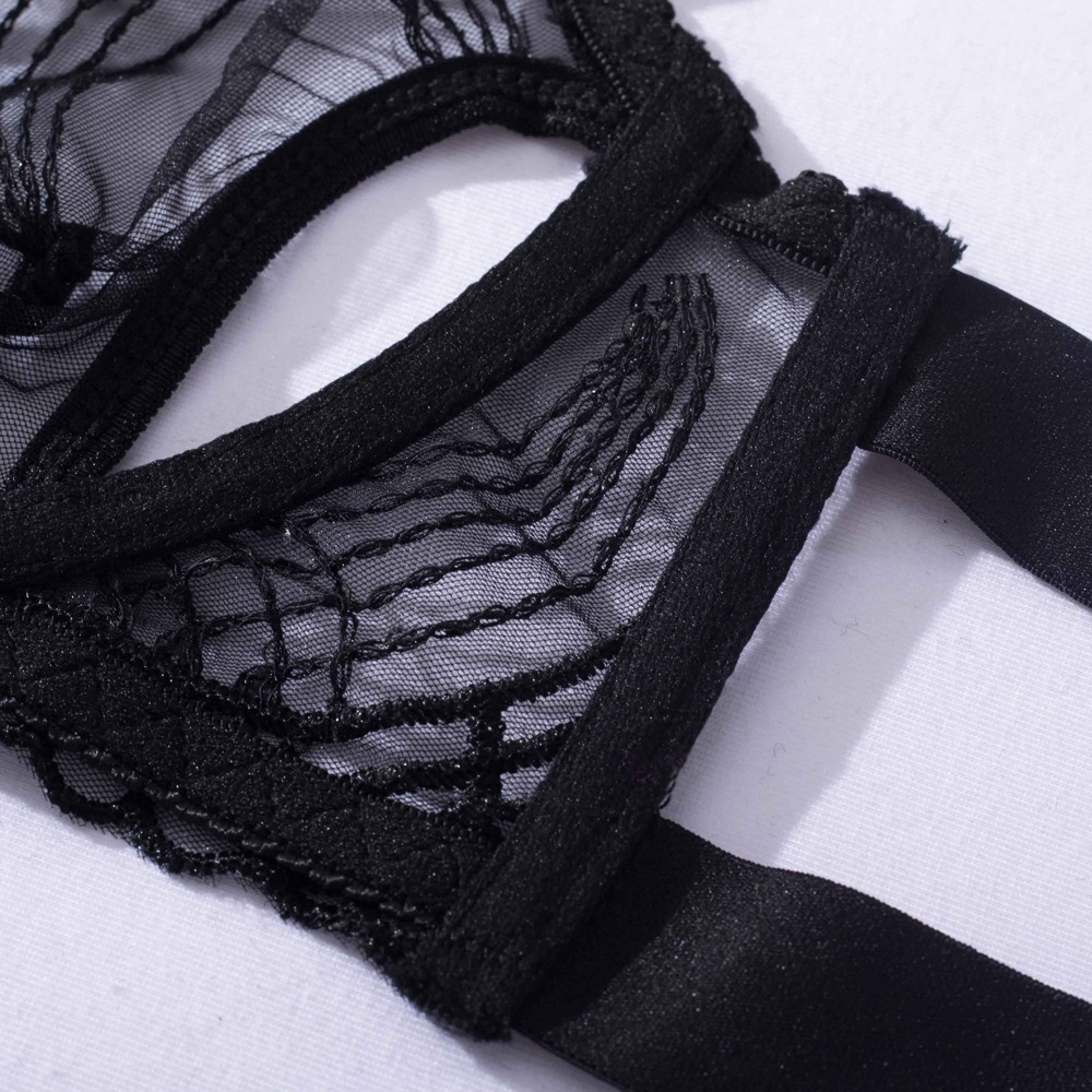 Feather Leaf Sheer Lace Suspender Intimates 4-Piece Set - Image 11