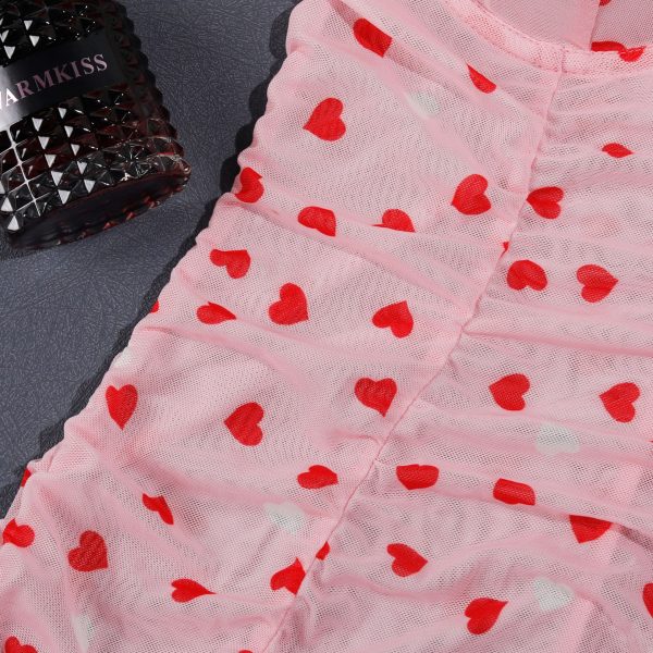 Heart Print Mesh Ruched Slip Intimates