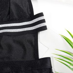 Striped Waistband Mesh Cutout Bodysuit Intimates - Image 12