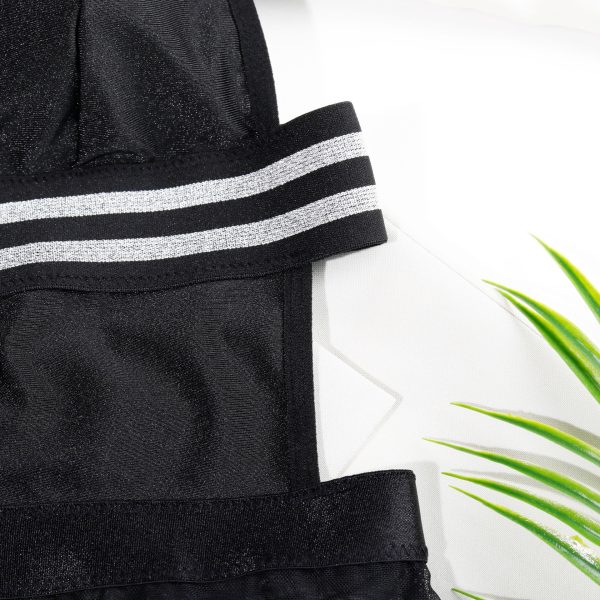 Striped Waistband Mesh Cutout Bodysuit Intimates