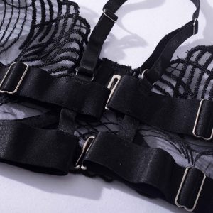 Feather Leaf Sheer Lace Suspender Intimates 4-Piece Set - Image 12