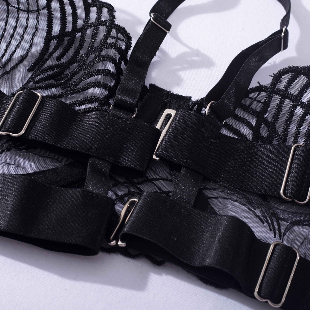 Feather Leaf Sheer Lace Suspender Intimates 4-Piece Set - Image 12