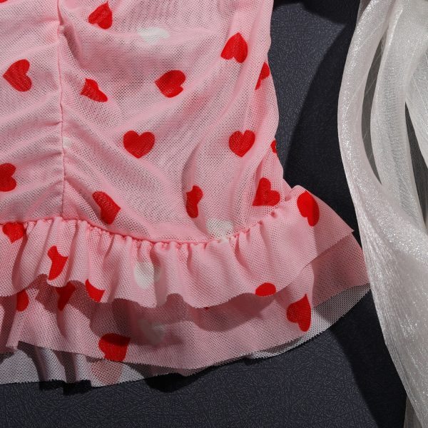 Heart Print Mesh Ruched Slip Intimates
