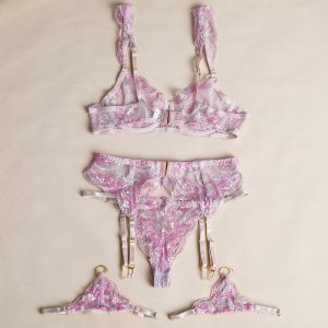 Pastel Purple Floral Embroidered Lace Suspender Intimates Set - Image 14