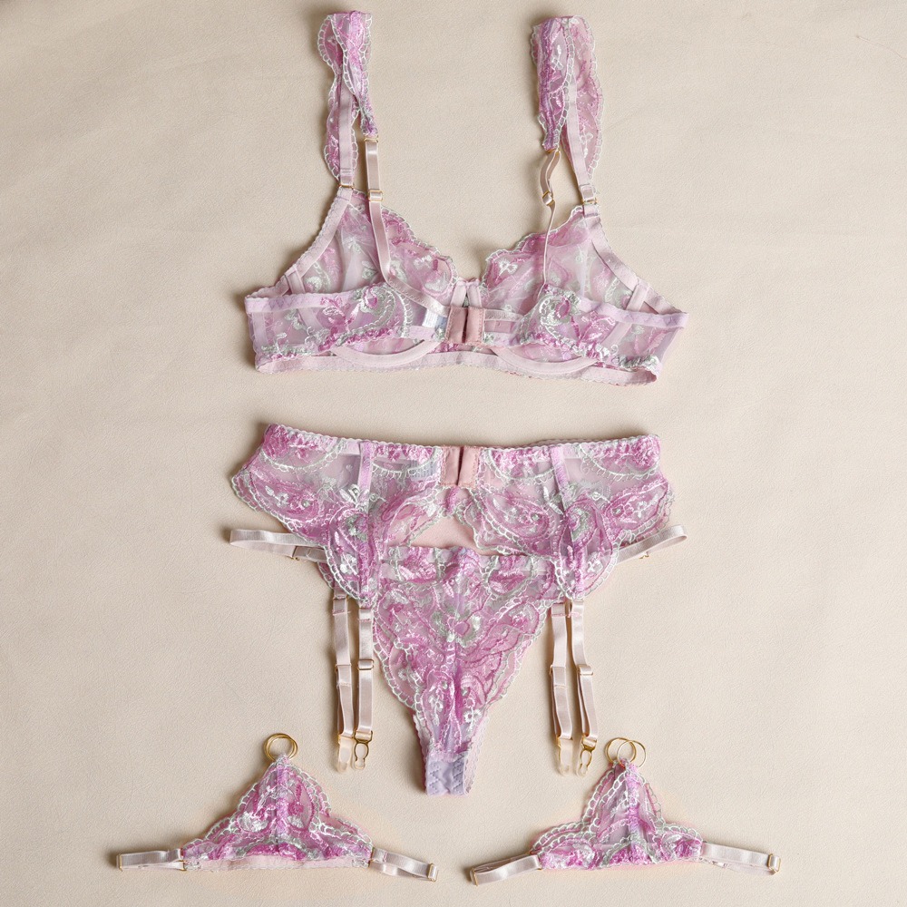 Pastel Purple Floral Embroidered Lace Suspender Intimates Set - Image 14