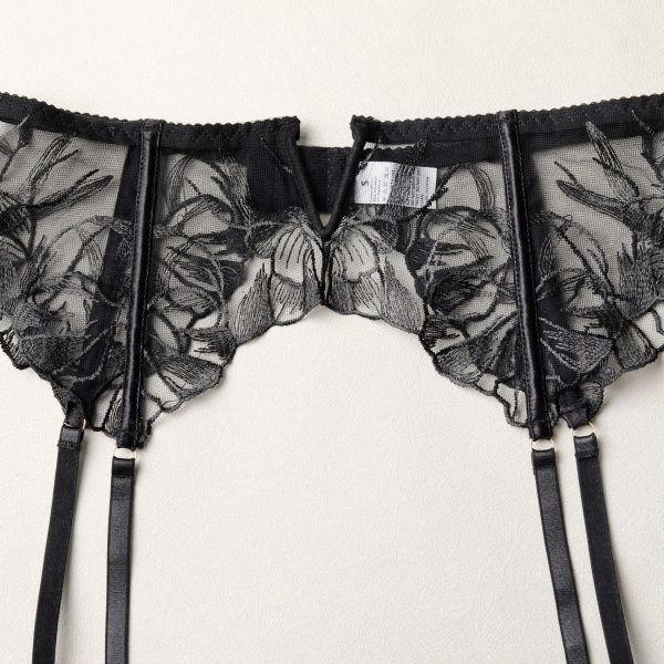 Floral Embroidery Lace Garter Intimates Set With Lace Gloves