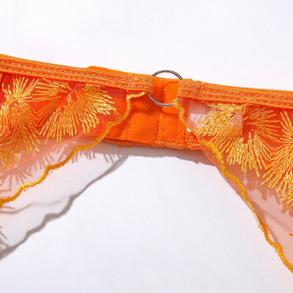 Orange Floral Embroidery Mesh Suspender Intimates Set - Image 14