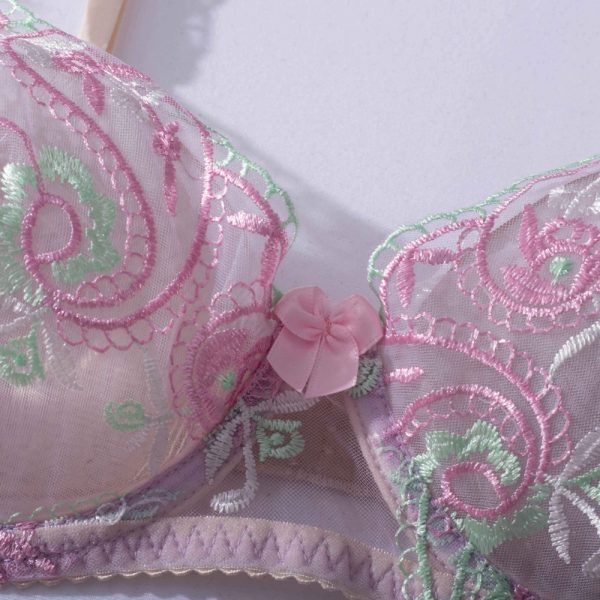Pastel Purple Floral Embroidered Lace Suspender Intimates Set