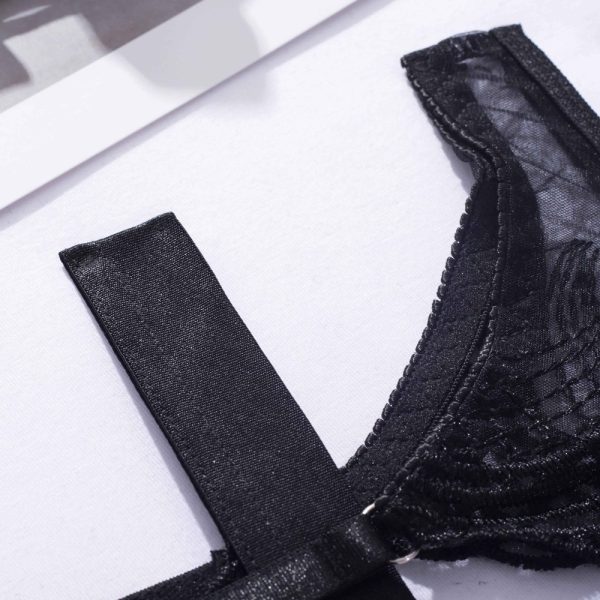 Feather Leaf Sheer Lace Suspender Intimates 4-Piece Set