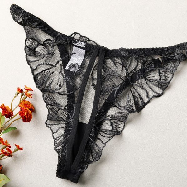 Floral Embroidery Lace Garter Intimates Set With Lace Gloves