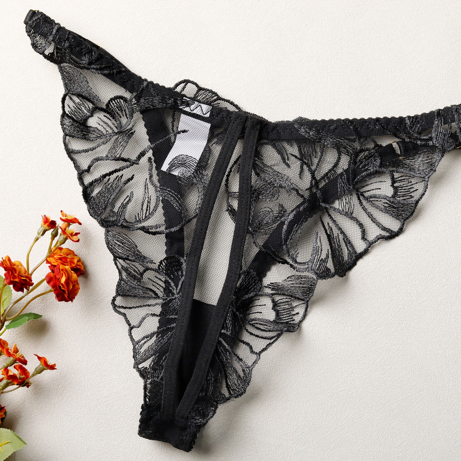 Floral Embroidery Lace Garter Intimates Set With Lace Gloves - Image 25