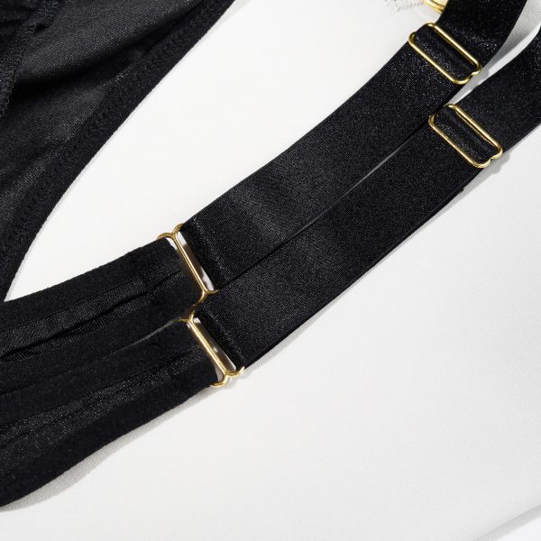 Striped Waistband Mesh Cutout Bodysuit Intimates