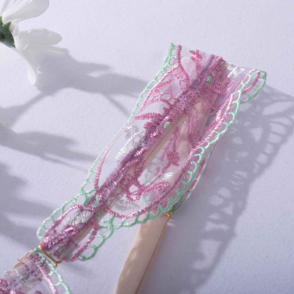 Pastel Purple Floral Embroidered Lace Suspender Intimates Set