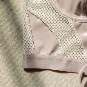 Faux Leather Mesh Lace-Up Corset Intimates Set - Image 16