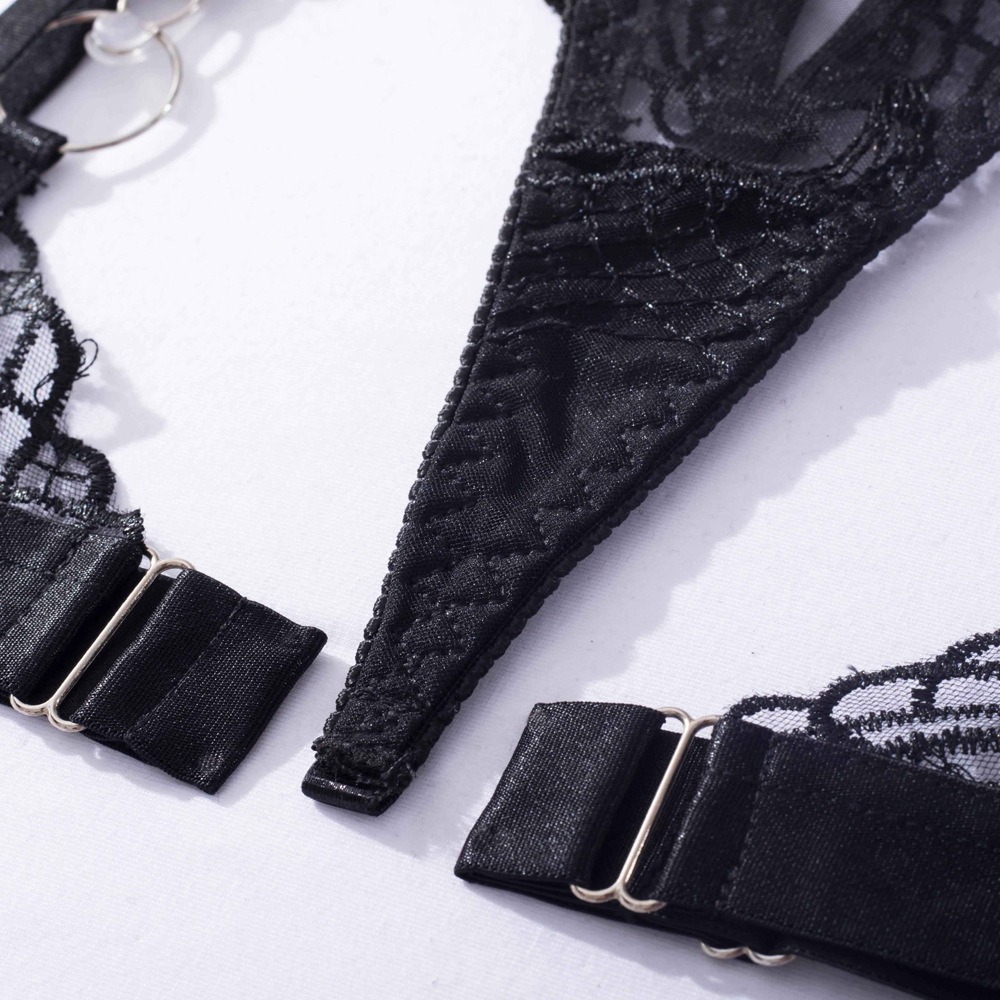 Feather Leaf Sheer Lace Suspender Intimates 4-Piece Set - Image 16
