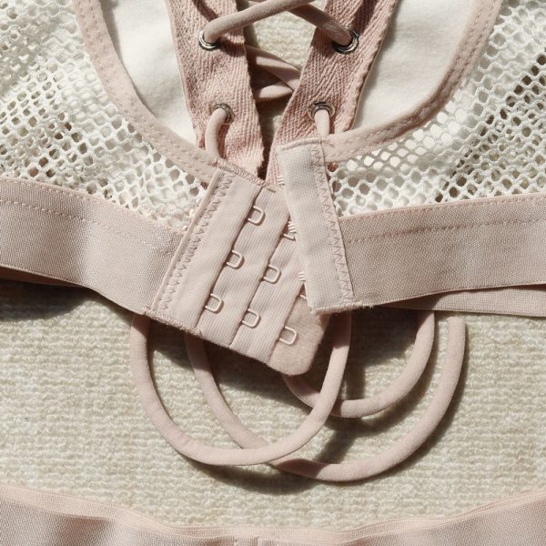 Faux Leather Mesh Lace-Up Corset Intimates Set