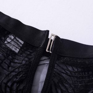 Feather Leaf Sheer Lace Suspender Intimates 4-Piece Set - Image 17