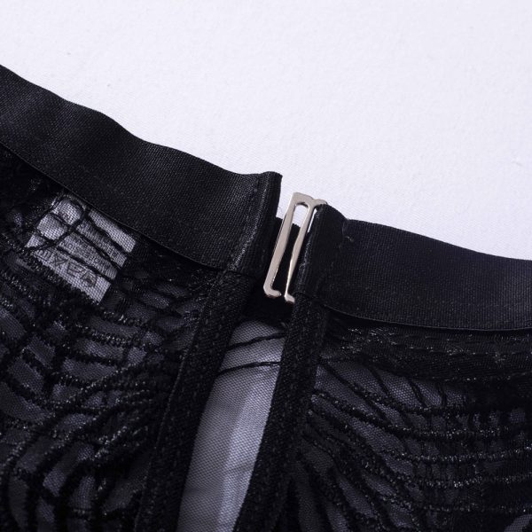 Feather Leaf Sheer Lace Suspender Intimates 4-Piece Set