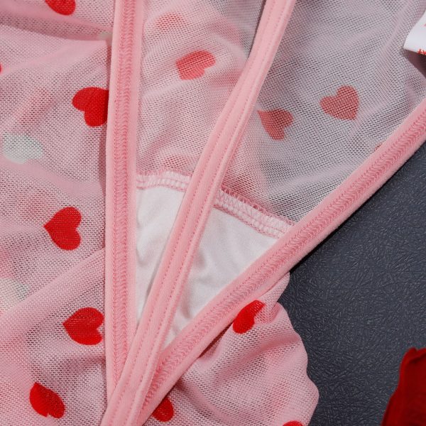Heart Print Mesh Ruched Slip Intimates