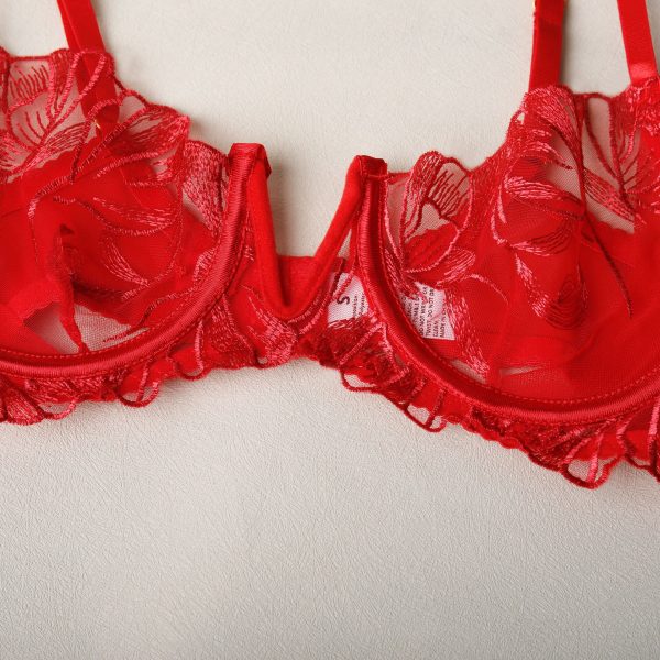 Floral Embroidery Lace Garter Intimates Set With Lace Gloves