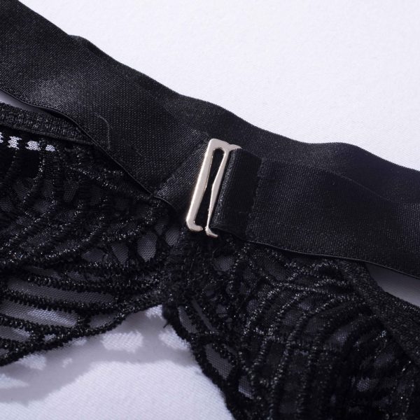 Feather Leaf Sheer Lace Suspender Intimates 4-Piece Set