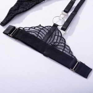 Feather Leaf Sheer Lace Suspender Intimates 4-Piece Set - Image 19