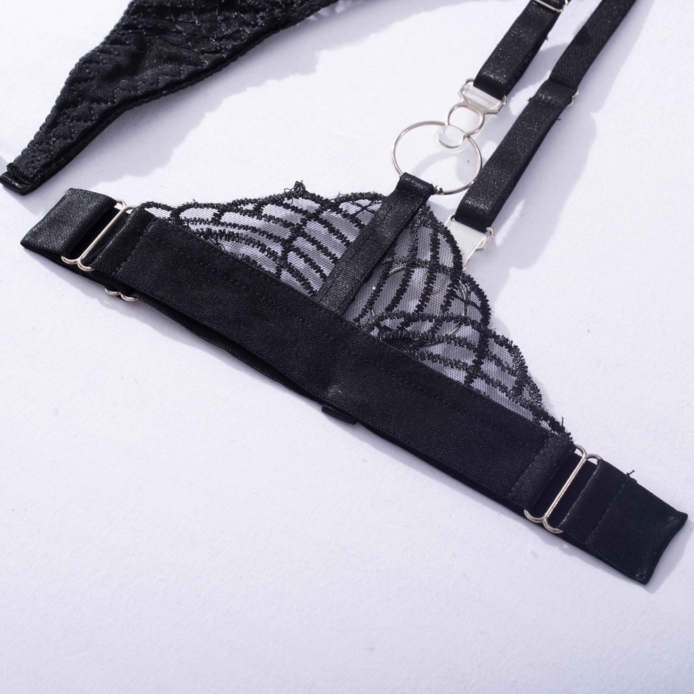 Feather Leaf Sheer Lace Suspender Intimates 4-Piece Set - Image 19