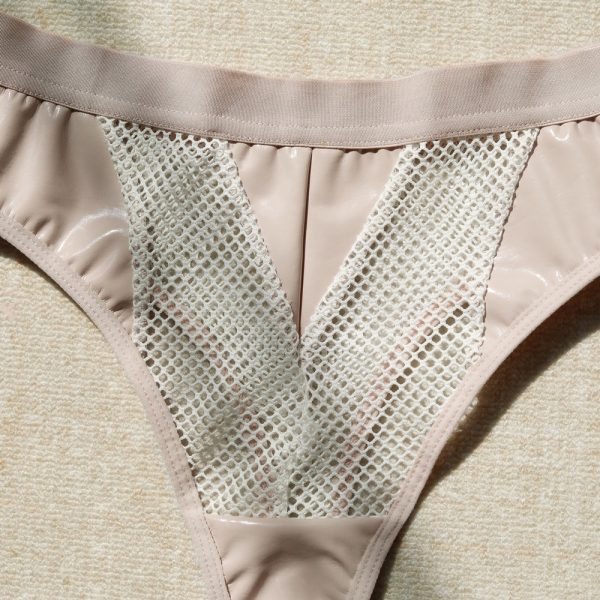 Faux Leather Mesh Lace-Up Corset Intimates Set