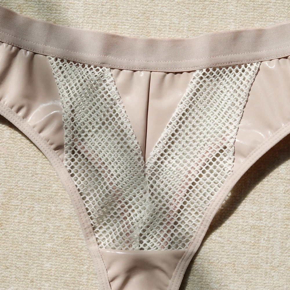Faux Leather Mesh Lace-Up Corset Intimates Set - Image 19
