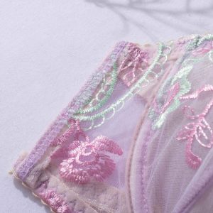 Pastel Purple Floral Embroidered Lace Suspender Intimates Set - Image 20