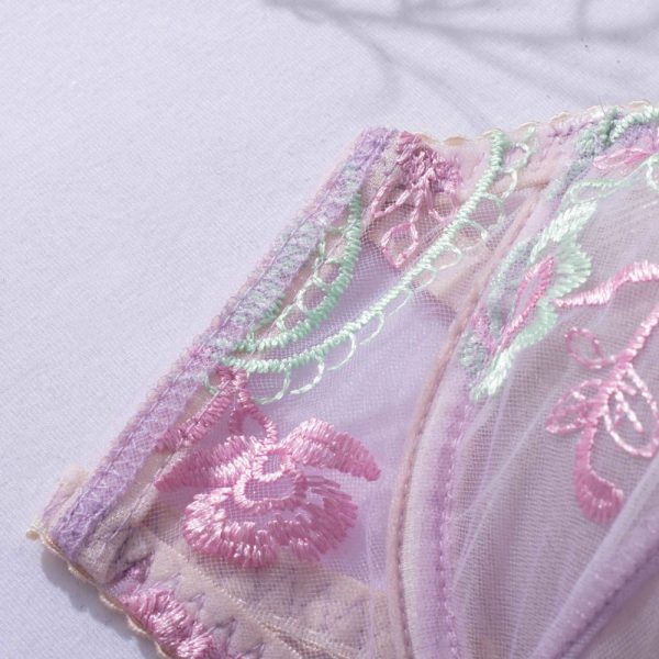 Pastel Purple Floral Embroidered Lace Suspender Intimates Set