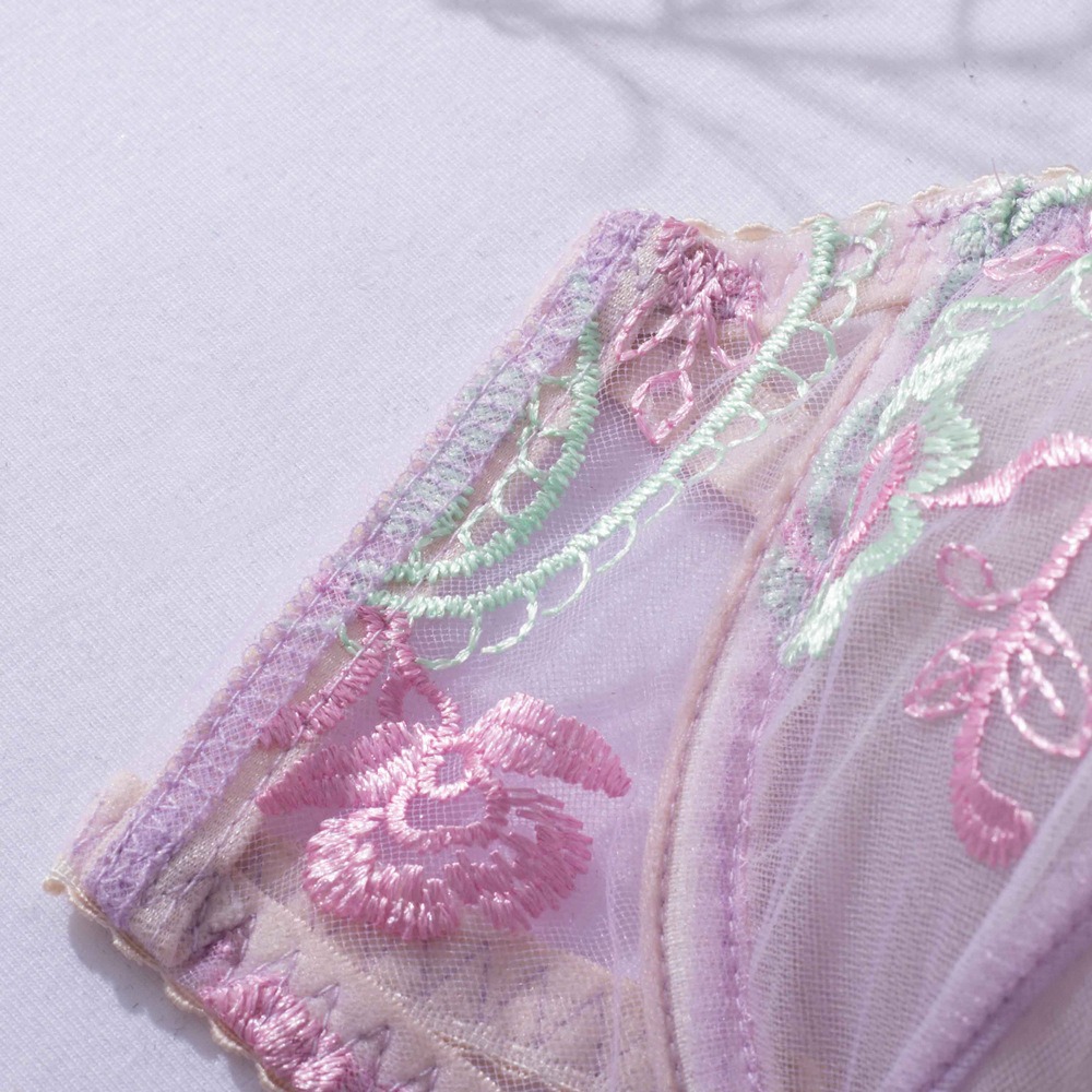 Pastel Purple Floral Embroidered Lace Suspender Intimates Set - Image 20