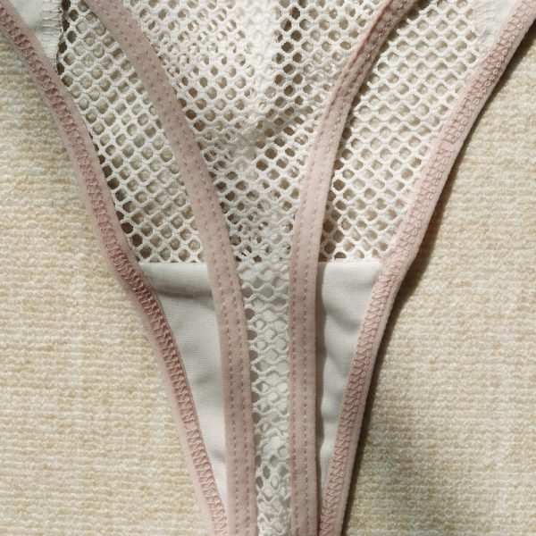 Faux Leather Mesh Lace-Up Corset Intimates Set