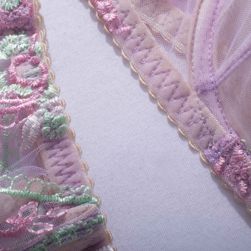 Pastel Purple Floral Embroidered Lace Suspender Intimates Set - Image 21