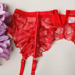Floral Embroidery Lace Garter Intimates Set With Lace Gloves - Image 19